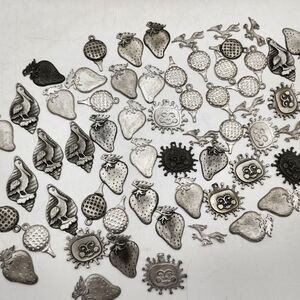 60 Vintage Metske silver necklace craft metal charms Sun Golf Strawberry pelican